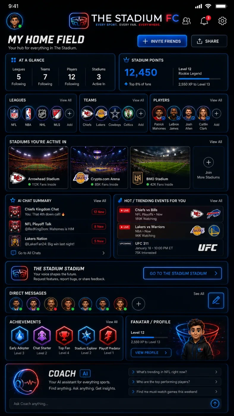 Home Field — a personalized fan dashboard in The Stadium FC